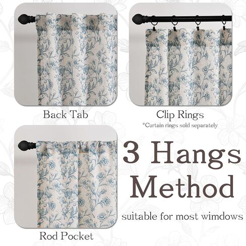 XWZO Blue Floral Curtains 84 Inch Length Farmhouse Linen Curtain for Living Room Vintage Flower Botanical Patterned Curtains Rod Pocket Back Tab Bedroom Window Drapes Set 2 Panels in Kuwait