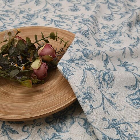 XWZO Blue Floral Curtains 84 Inch Length Farmhouse Linen Curtain for Living Room Vintage Flower Botanical Patterned Curtains Rod Pocket Back Tab Bedroom Window Drapes Set 2 Panels in Kuwait