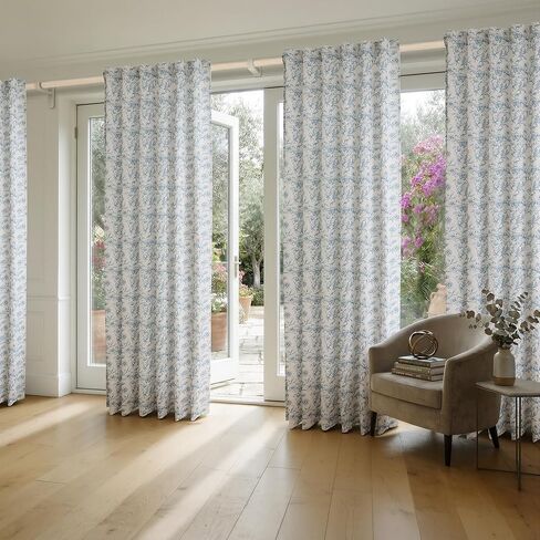 XWZO Blue Floral Curtains 84 Inch Length Farmhouse Linen Curtain for Living Room Vintage Flower Botanical Patterned Curtains Rod Pocket Back Tab Bedroom Window Drapes Set 2 Panels in Kuwait