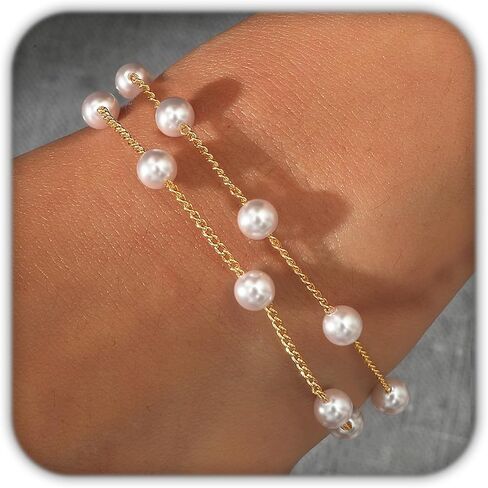 Pearl Bracelets as Easter Gifts for Women, Dainty Gold Bracelet Silver Pearl Summer Jewelry for Wedding, Trendy Daisy Bracelet Bead Flower Jewelry as Simple Bridesmaid Gifts Floral in Saudi Arabia