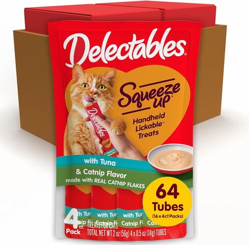 Hartz Delectables Squeeze Up Interactive Lickable Wet Cat Treats for Adult & Senior Cats, Variety with Catnip, 32 Count in Saudi Arabia