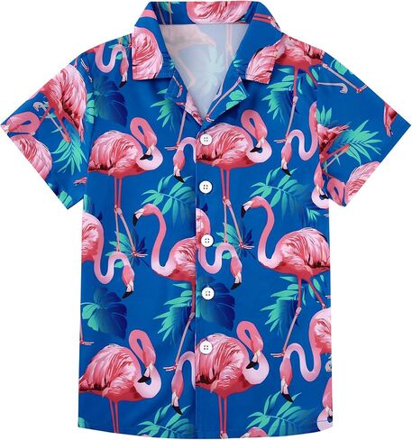 YALLET Boys Hawaiian Shirt Short Sleeve Floral Button Down Shirts Tropical Holiday Beach Top Vacation Clothes 6-14 Years in Kuwait