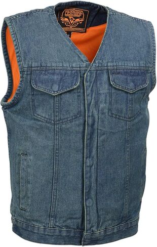 Milwaukee Leather MDM3012 Men's 'Brute' Concealed Snap Blue Denim V-Neck Club Style Vest w/Hidden Zipper in Saudi Arabia