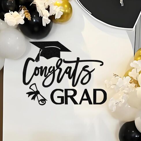 Congrats Grad Sign for Backdrop - Felt Congrats Grad with Graduation Cap & Diploma Decal Sign for 2026 Grad Party Balloon Arch Backdrop Decorations Photo Props (Glitter Gold) in Saudi Arabia