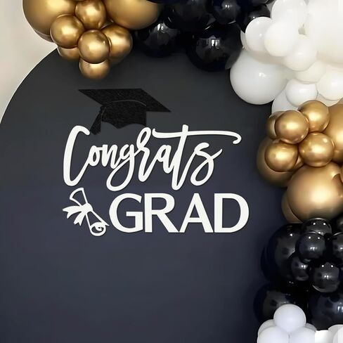 Congrats Grad Sign for Backdrop - Felt Congrats Grad with Graduation Cap & Diploma Decal Sign for 2026 Grad Party Balloon Arch Backdrop Decorations Photo Props (Glitter Gold) in Saudi Arabia