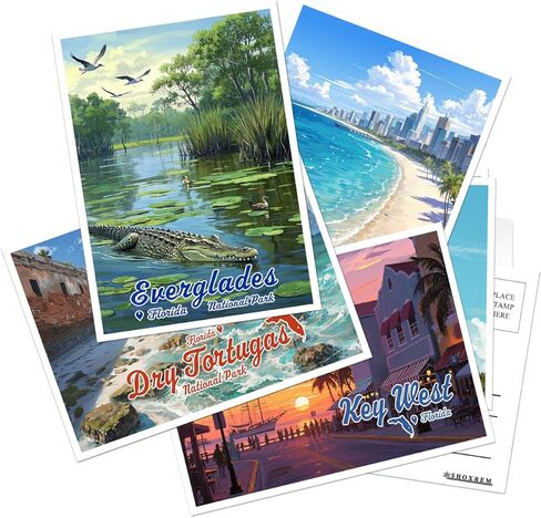 SHOXREM Florida Postcards Set, 24 Pieces, 4x6 inches, Retro Travel Landmark Posters Wall Decor in Kuwait