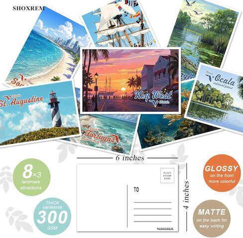 SHOXREM Florida Postcards Set, 24 Pieces, 4x6 inches, Retro Travel Landmark Posters Wall Decor in Kuwait