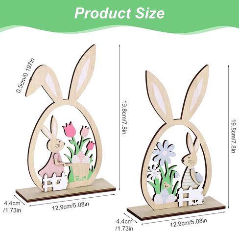 قطعتان من ديكورات طاولة عيد الفصح للمنزل الريفي، قطعة مركزية على شكل بيضة أرنب خشبية مع زهور التيوليب والبيض، لافتة سطح الطاولة الربيعية لديكورات عيد الفصح الداخلية للمنزل، وحفلات عيد الفصح وديكور المنزل in Kuwait