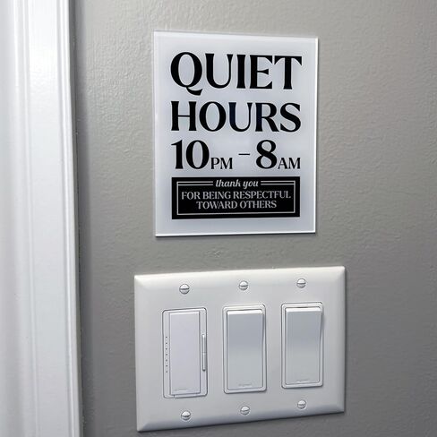 Premium Acrylic Quiet Hours Sign, 5x6 Quiet Hours 10pm to 8am Sign, Rule Signs for Neighborhoods Schools, Compatible with Airbnb Essentials for Hosts, Air bnb Signs, Rental Rules, USA Made in Saudi Arabia
