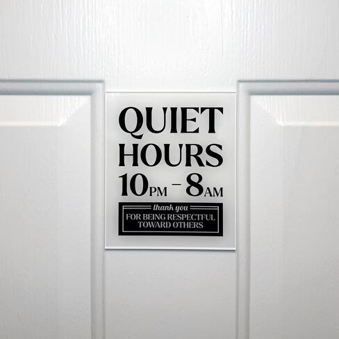 Premium Acrylic Quiet Hours Sign, 5x6 Quiet Hours 10pm to 8am Sign, Rule Signs for Neighborhoods Schools, Compatible with Airbnb Essentials for Hosts, Air bnb Signs, Rental Rules, USA Made in Saudi Arabia