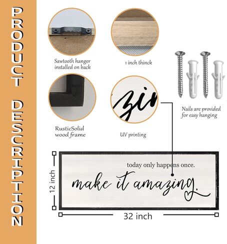 Today Only Happens Once Make It Amazing Wall Art Decor 32x12 Inch Large Inspirational Quote Sign Rustic Living Room Vintage Wood Frame Office Motivational Home Wall Hanging (Wood) in Kuwait