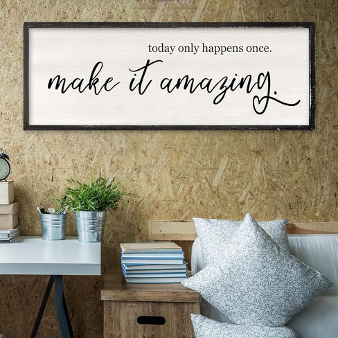 Today Only Happens Once Make It Amazing Wall Art Decor 32x12 Inch Large Inspirational Quote Sign Rustic Living Room Vintage Wood Frame Office Motivational Home Wall Hanging (Wood) in Kuwait