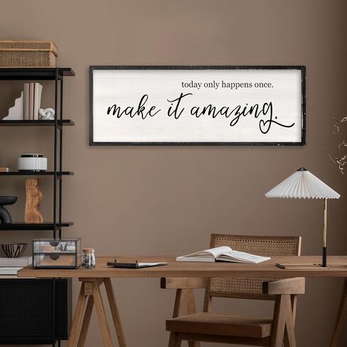 Today Only Happens Once Make It Amazing Wall Art Decor 32x12 Inch Large Inspirational Quote Sign Rustic Living Room Vintage Wood Frame Office Motivational Home Wall Hanging (Wood) in Kuwait