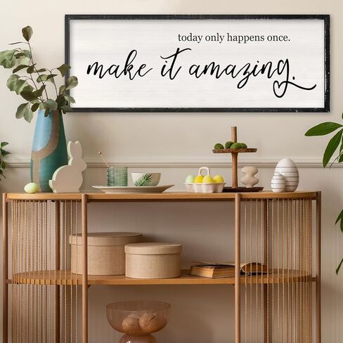 Today Only Happens Once Make It Amazing Wall Art Decor 32x12 Inch Large Inspirational Quote Sign Rustic Living Room Vintage Wood Frame Office Motivational Home Wall Hanging (Wood) in Kuwait