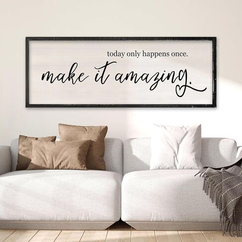 Today Only Happens Once Make It Amazing Wall Art Decor 32x12 Inch Large Inspirational Quote Sign Rustic Living Room Vintage Wood Frame Office Motivational Home Wall Hanging (Wood) in Kuwait