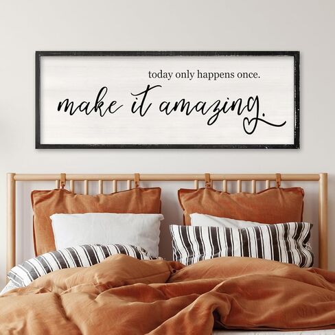 Today Only Happens Once Make It Amazing Wall Art Decor 32x12 Inch Large Inspirational Quote Sign Rustic Living Room Vintage Wood Frame Office Motivational Home Wall Hanging (Wood) in Kuwait