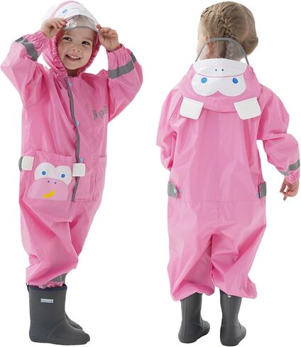 Kids Toddler Rain Suit for Boys Girls One Piece Hoodie Zipper Cute Cartoon Owl Waterproof Rain Jacket 2-5 Years M Size in Kuwait