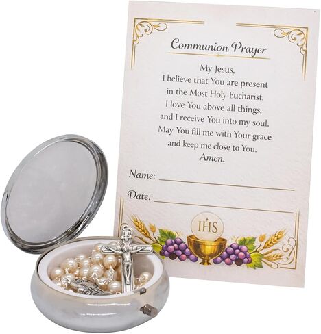 First Holy Communion Keepsake Rosary Box and Rosary | Includes First Eucharist Commemoration Prayer Card | Great Catholic Gift (Gold-Tone) in Saudi Arabia