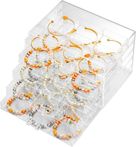 منظم القرط، صندوق قرط أكريليك كبير مكون من 30 حجرة لمنظمات المجوهرات والتخزين مع 5 أدراج قابلة للتكديس وصناديق تخزين أساور القرط للنساء (شفاف) in Kuwait