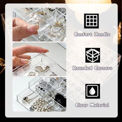 منظم القرط، صندوق قرط أكريليك كبير مكون من 30 حجرة لمنظمات المجوهرات والتخزين مع 5 أدراج قابلة للتكديس وصناديق تخزين أساور القرط للنساء (شفاف) in Kuwait