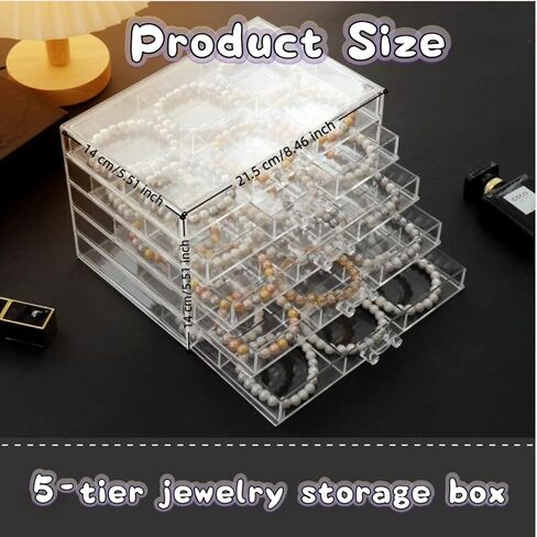 منظم القرط، صندوق قرط أكريليك كبير مكون من 30 حجرة لمنظمات المجوهرات والتخزين مع 5 أدراج قابلة للتكديس وصناديق تخزين أساور القرط للنساء (شفاف) in Kuwait