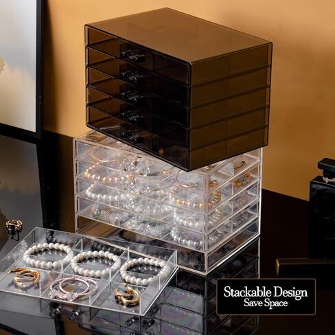 منظم القرط، صندوق قرط أكريليك كبير مكون من 30 حجرة لمنظمات المجوهرات والتخزين مع 5 أدراج قابلة للتكديس وصناديق تخزين أساور القرط للنساء (شفاف) in Kuwait