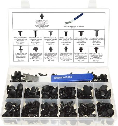 Swordfish 60830 -Universal High Quality Black Nylon Shield & Push-Type Retainer Clip Assortment, 215 Pieces in Saudi Arabia