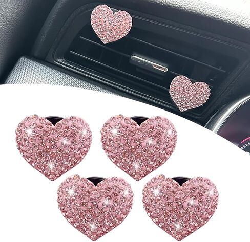 Eratus 4 PCS Car Air Conditioning Vent Clip, Heart-Shaped Rhinestones Sparkling Decorations, Non-Destructive Insert Air Vent Interior Accessories, Universal for Most Cars Trucks (Pink) in Kuwait