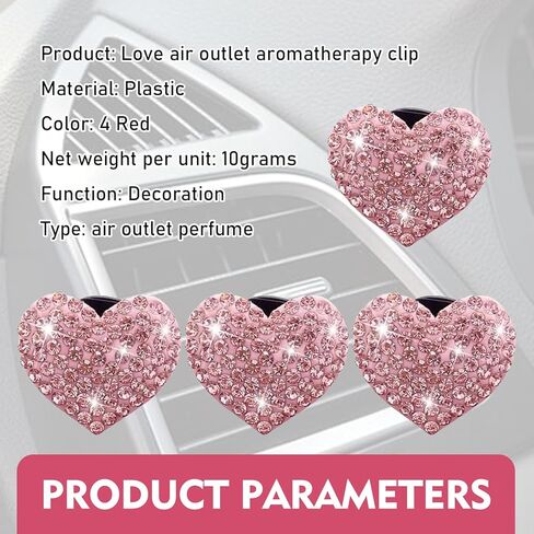 Eratus 4 PCS Car Air Conditioning Vent Clip, Heart-Shaped Rhinestones Sparkling Decorations, Non-Destructive Insert Air Vent Interior Accessories, Universal for Most Cars Trucks (Pink) in Kuwait