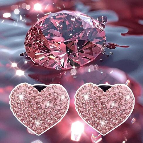 Eratus 4 PCS Car Air Conditioning Vent Clip, Heart-Shaped Rhinestones Sparkling Decorations, Non-Destructive Insert Air Vent Interior Accessories, Universal for Most Cars Trucks (Pink) in Kuwait