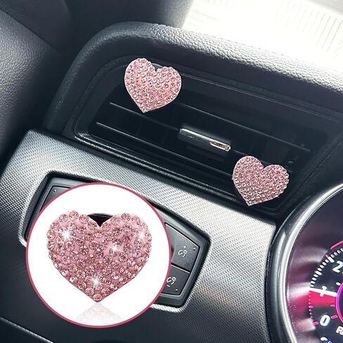 Eratus 4 PCS Car Air Conditioning Vent Clip, Heart-Shaped Rhinestones Sparkling Decorations, Non-Destructive Insert Air Vent Interior Accessories, Universal for Most Cars Trucks (Pink) in Kuwait