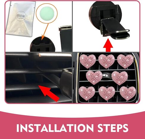 Eratus 4 PCS Car Air Conditioning Vent Clip, Heart-Shaped Rhinestones Sparkling Decorations, Non-Destructive Insert Air Vent Interior Accessories, Universal for Most Cars Trucks (Pink) in Kuwait