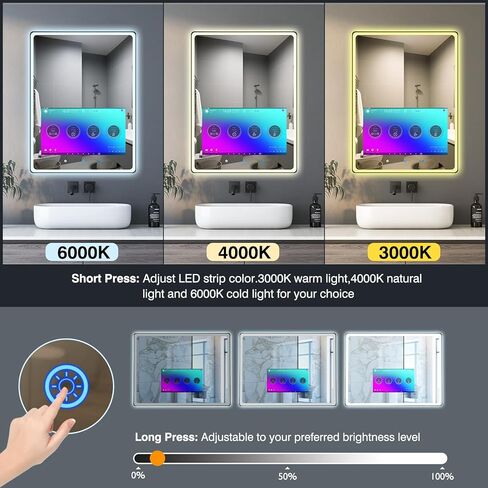 39×20 Inch Smart Vanity Bathroom Mirror with 21.5" Waterproof Touchscreen TV, Android OS, WiFi/Bluetooth/HDMI, Anti-Fog, 3-Color LED Lights for Bathroom,Bedroom,Hotel&Spa Wall Mounted in Saudi Arabia