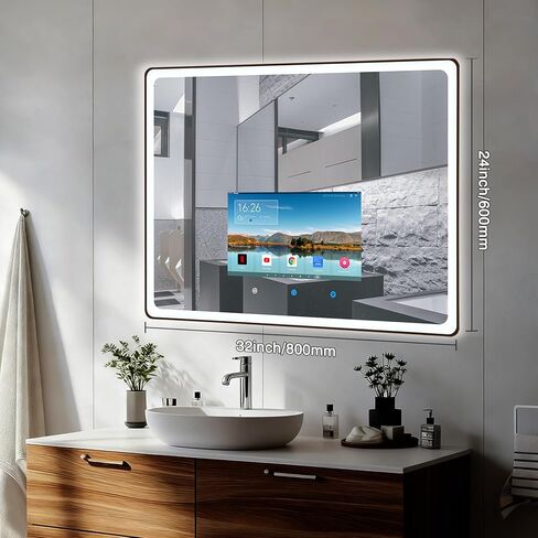 39×20 Inch Smart Vanity Bathroom Mirror with 21.5" Waterproof Touchscreen TV, Android OS, WiFi/Bluetooth/HDMI, Anti-Fog, 3-Color LED Lights for Bathroom,Bedroom,Hotel&Spa Wall Mounted in Saudi Arabia