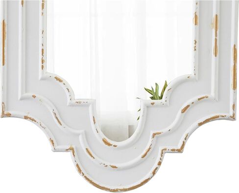 Farmhouse Decorative Narrow Mirrors for Wall Decor 12 x 30 Inch, Hanging Distressed White Wood Framed Scalloped Rustic Long Mirror for Living Room Entryway Hallway, Horizontal or Vertical in Saudi Arabia