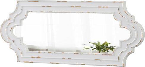 Farmhouse Decorative Narrow Mirrors for Wall Decor 12 x 30 Inch, Hanging Distressed White Wood Framed Scalloped Rustic Long Mirror for Living Room Entryway Hallway, Horizontal or Vertical in Saudi Arabia