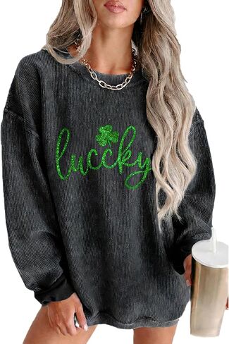 Women Sparkly Sequin Festival Sweatshirt Casual Crewneck Oversized Corduroy Sweater Long Sleeve Shirt Pullover Tops in Kuwait