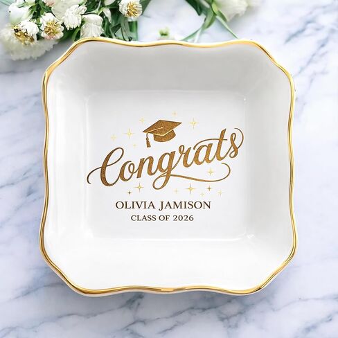 Personalized Graduation Jewelry Dish for Her, A Sweet Ending to a New Beginning, Senior Class of 2026 Keepsake Trinket Tray, Custom Graduation Gift for Women, Best Friends 3 in Saudi Arabia