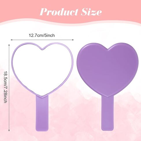 Heart-Shaped Handheld Mirror with Handle, Portable Travel Makeup Hand Mirrors Decorative Mini Heart Cosmetic Lash Mirror for Women Girls (Purple) in Saudi Arabia