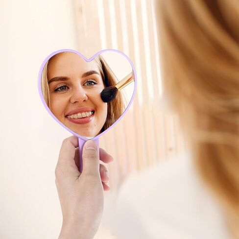 Heart-Shaped Handheld Mirror with Handle, Portable Travel Makeup Hand Mirrors Decorative Mini Heart Cosmetic Lash Mirror for Women Girls (Purple) in Saudi Arabia