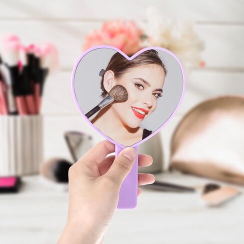 Heart-Shaped Handheld Mirror with Handle, Portable Travel Makeup Hand Mirrors Decorative Mini Heart Cosmetic Lash Mirror for Women Girls (Purple) in Saudi Arabia