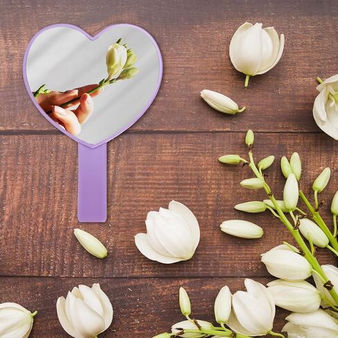 Heart-Shaped Handheld Mirror with Handle, Portable Travel Makeup Hand Mirrors Decorative Mini Heart Cosmetic Lash Mirror for Women Girls (Purple) in Saudi Arabia