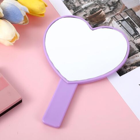 Heart-Shaped Handheld Mirror with Handle, Portable Travel Makeup Hand Mirrors Decorative Mini Heart Cosmetic Lash Mirror for Women Girls (Purple) in Saudi Arabia