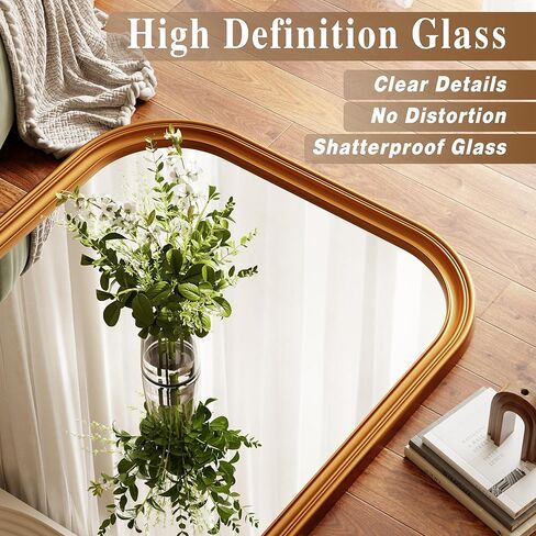 32"×71" Rounded Top Large Full Length Mirror, Arched Vintage Floor Stangding Body Mirror - PU Frame, Wall Mounted Hanging Leaning Antique Decor for Dressing Room, Entryway, Bedroom, Gold in Kuwait