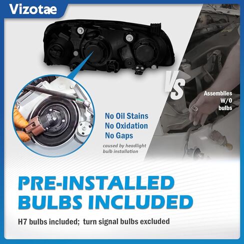 Headlights Assembly for 2004-2006 Hyundai Elantra Halogen Headlamp Replacement, High/Low Beam W/Bulbs, Driver&Passenger Side in Kuwait