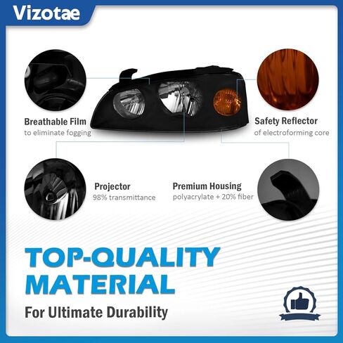 Headlights Assembly for 2004-2006 Hyundai Elantra Halogen Headlamp Replacement, High/Low Beam W/Bulbs, Driver&Passenger Side in Kuwait