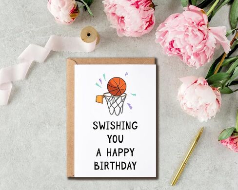 Swishing You A Happy Birthday - Pun Birthday Card - Basketball Birthday Card - Basketball Card - Card For Him - Card For Husband - Sport Card in Saudi Arabia