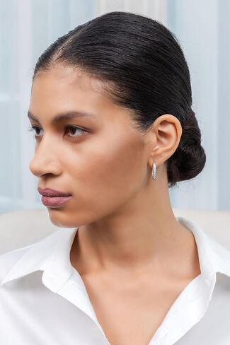 Hoops & Loops 925 Sterling Silver Cubic Zirconia Channel-Set Inside-Out Oval Click-Top Hoop Earrings for Women, Silver, Yellow Gold & Rose Gold Flash Plated in Saudi Arabia