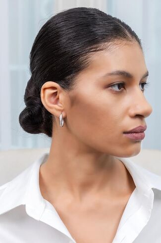Hoops & Loops 925 Sterling Silver Cubic Zirconia Channel-Set Inside-Out Oval Click-Top Hoop Earrings for Women, Silver, Yellow Gold & Rose Gold Flash Plated in Saudi Arabia