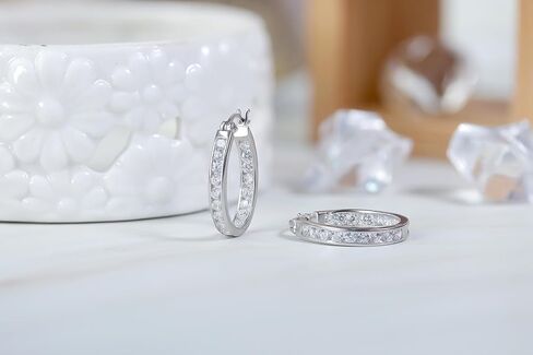 Hoops & Loops 925 Sterling Silver Cubic Zirconia Channel-Set Inside-Out Oval Click-Top Hoop Earrings for Women, Silver, Yellow Gold & Rose Gold Flash Plated in Saudi Arabia